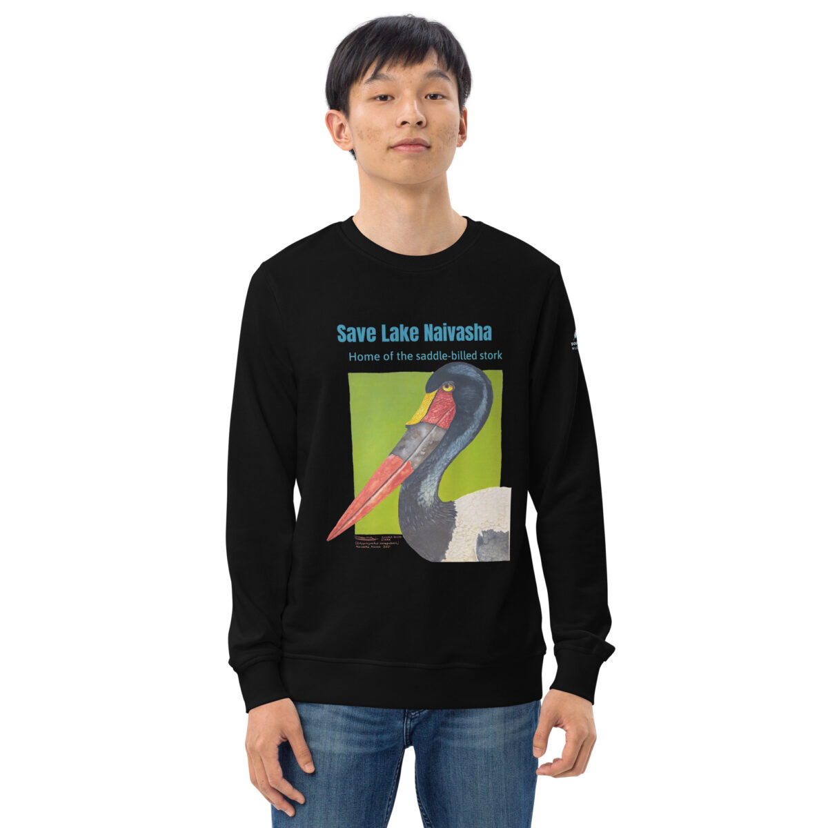 Unisex organic sweatshirt, save Lake Naivasha (saddle-billed stork) - Image 19