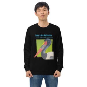 Unisex organic sweatshirt, save Lake Naivasha (saddle-billed stork)