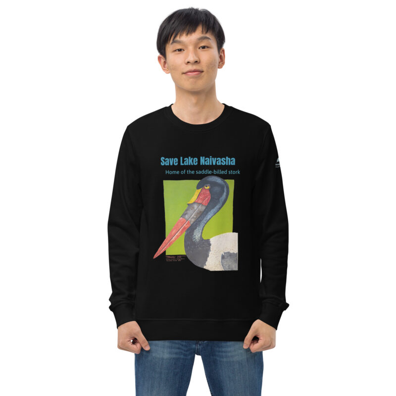 Unisex organic sweatshirt, save the saddle-billed stork
