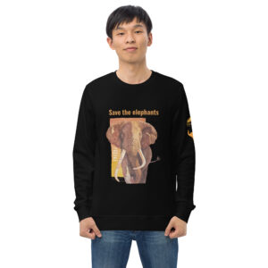 Unisex organic sweatshirt, Save the elephants ("Tim")