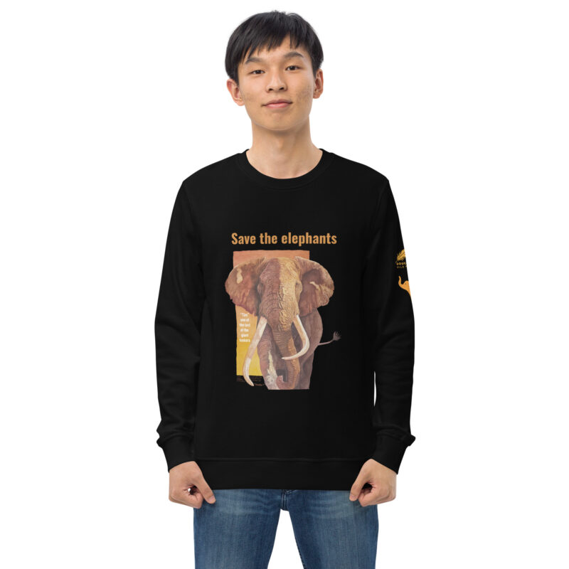 Unisex organic sweatshirt, Save the elephants ("Tim")