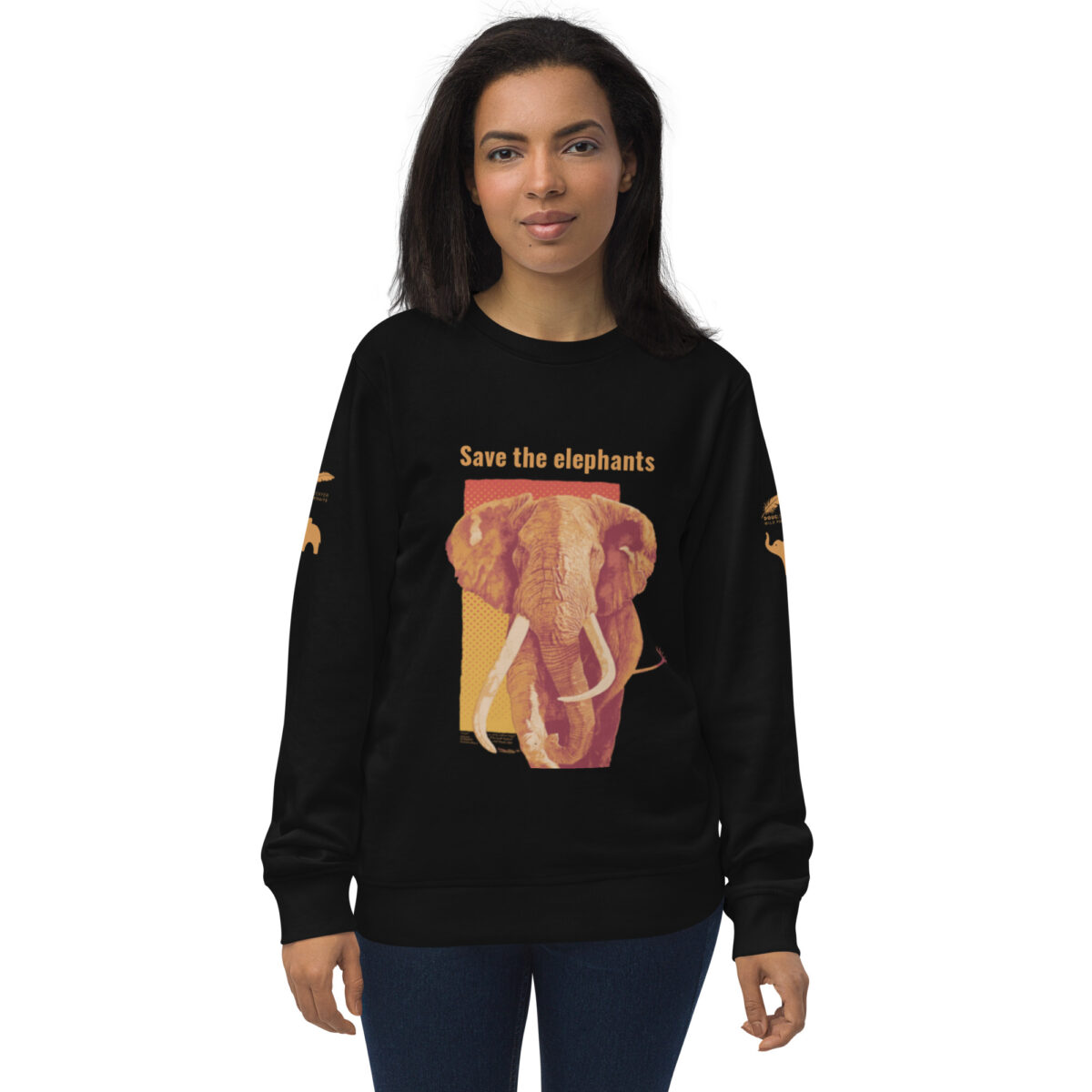 Unisex organic sweatshirt, Save the elephants (posterized art of "Tim",one of te last of thegiant tuskers. - Image 57
