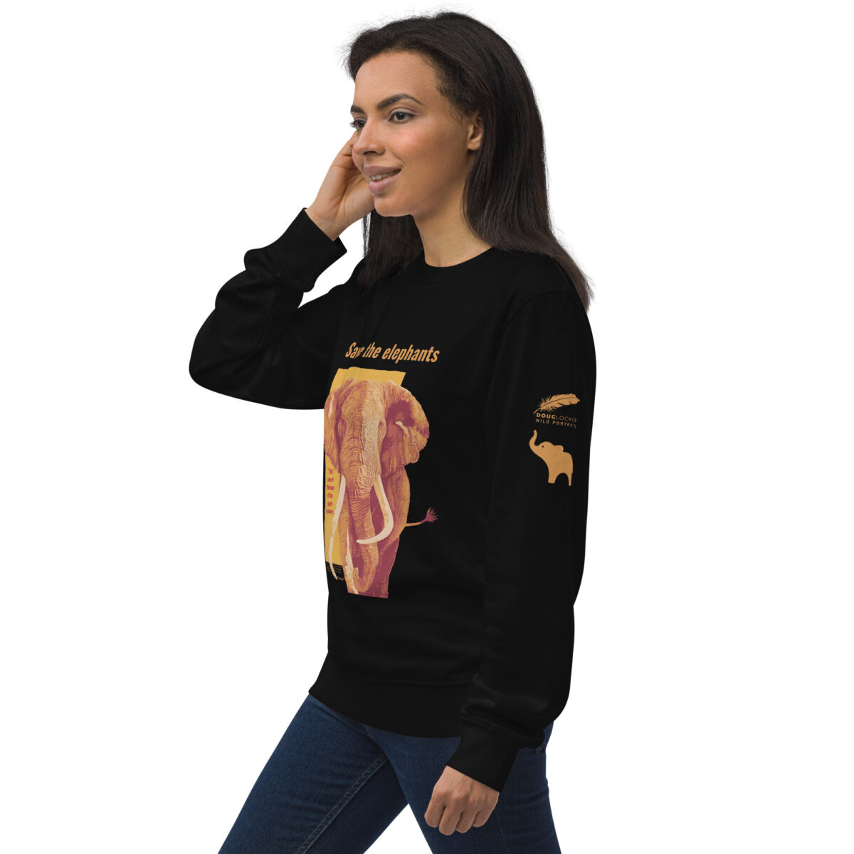 Unisex organic sweatshirt, Save the elephants (posterized art of "Tim",one of te last of thegiant tuskers. - Image 18