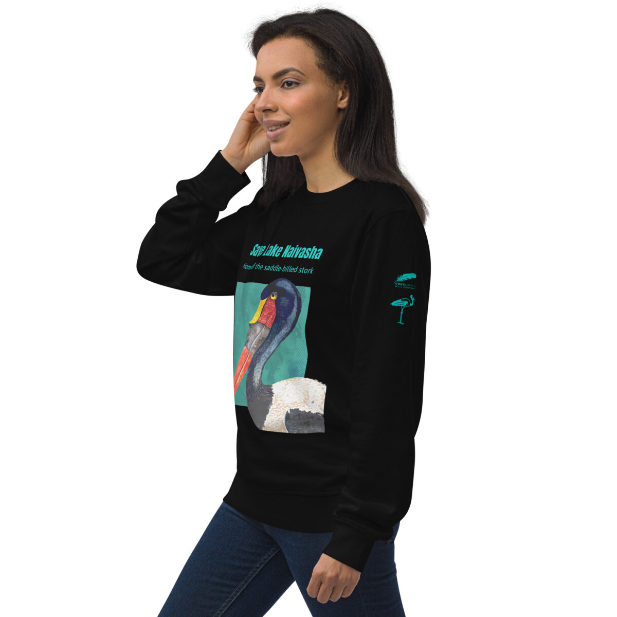 Unisex organic sweatshirt, save Lake Naivasha (saddle-billed stork) - Image 120