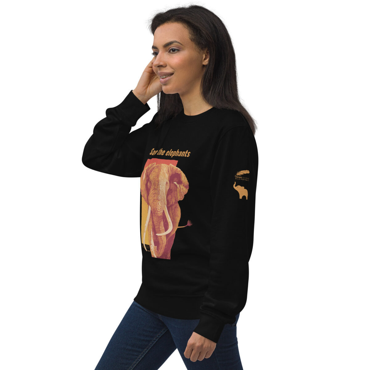 Unisex organic sweatshirt, Save the elephants (posterized art of "Tim",one of te last of thegiant tuskers. - Image 46