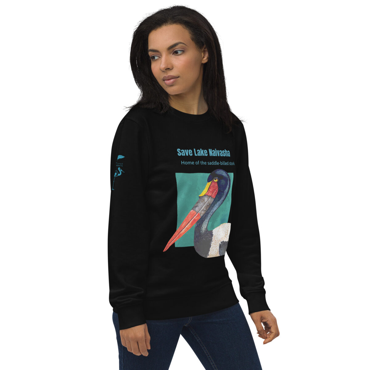 Unisex organic sweatshirt, save Lake Naivasha (saddle-billed stork) - Image 81