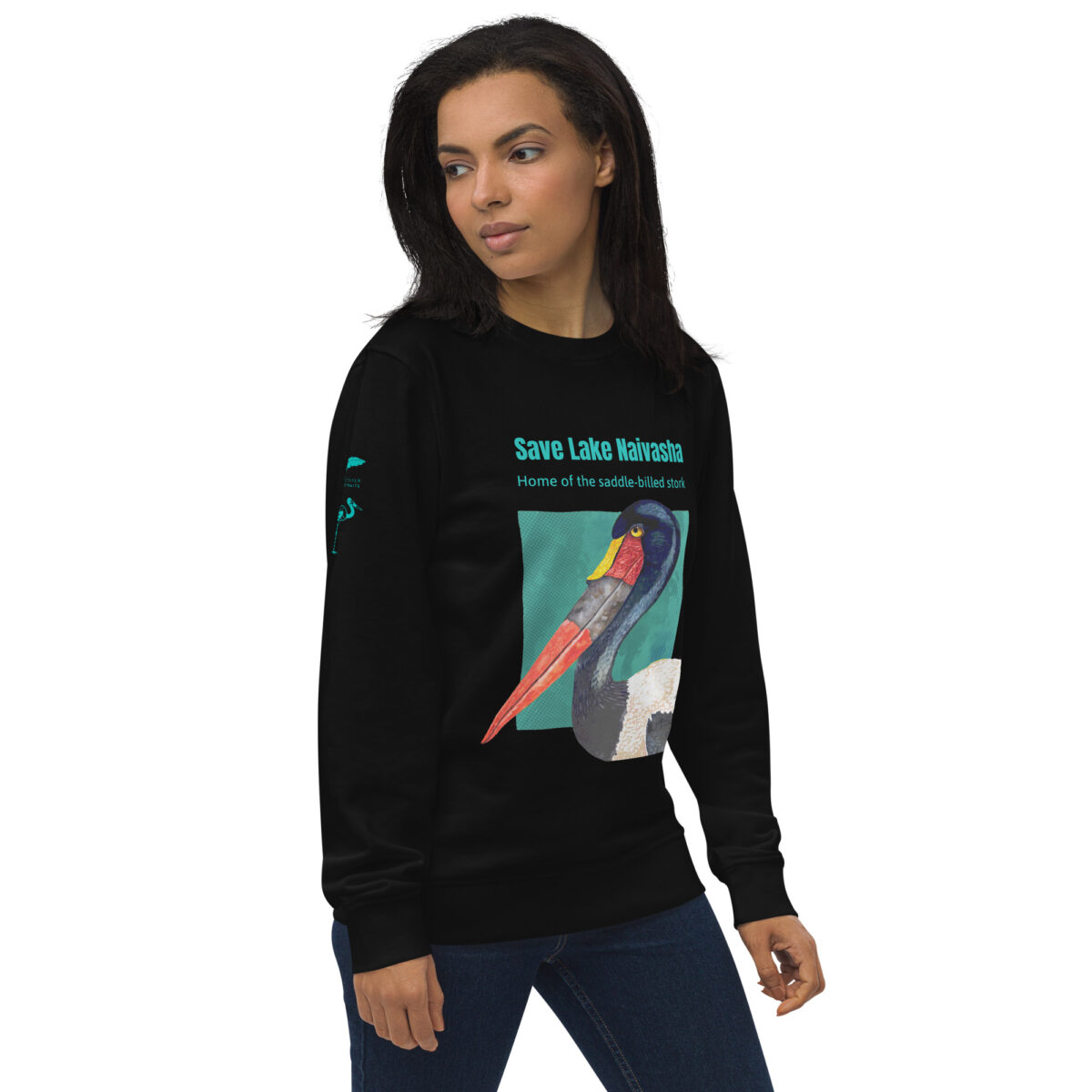 Unisex organic sweatshirt, save Lake Naivasha (saddle-billed stork) - Image 121