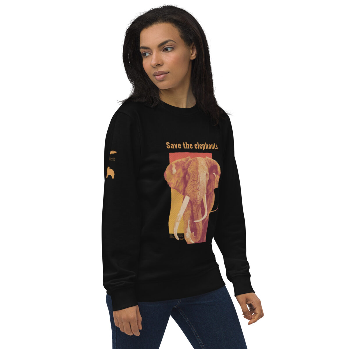 Unisex organic sweatshirt, Save the elephants (posterized art of "Tim",one of te last of thegiant tuskers. - Image 76