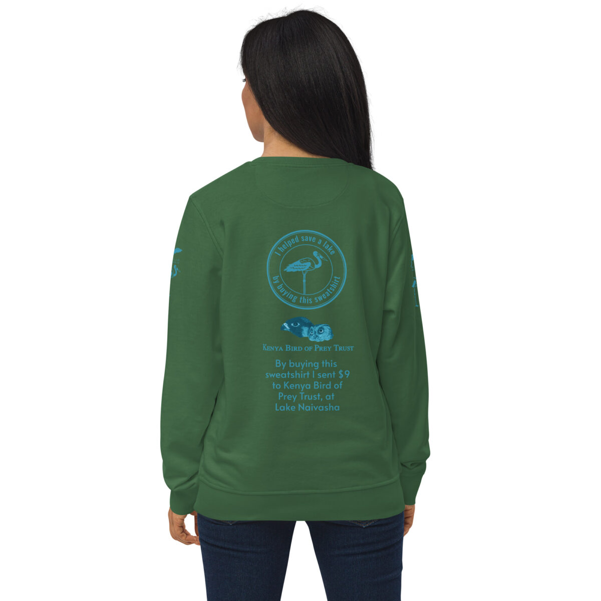 Unisex organic sweatshirt, save Lake Naivasha (saddle-billed stork) - Image 88