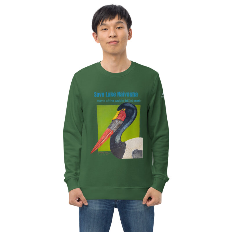 Unisex organic sweatshirt, save Lake Naivasha (saddle-billed stork) - Image 40