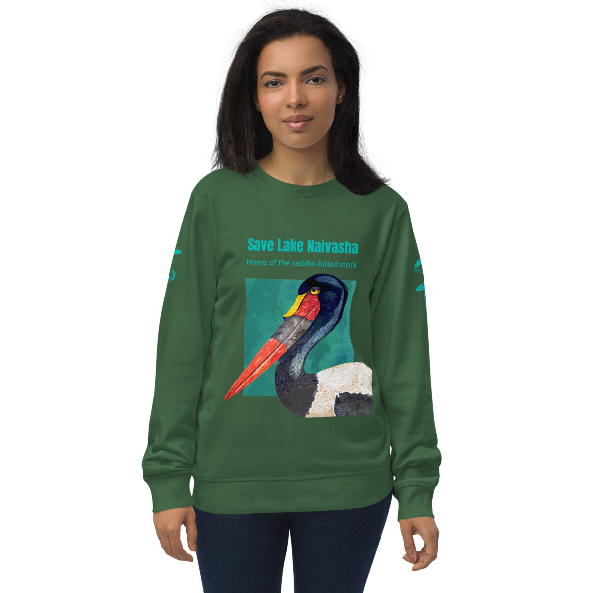 Unisex organic sweatshirt, save Lake Naivasha (saddle-billed stork) - Image 130
