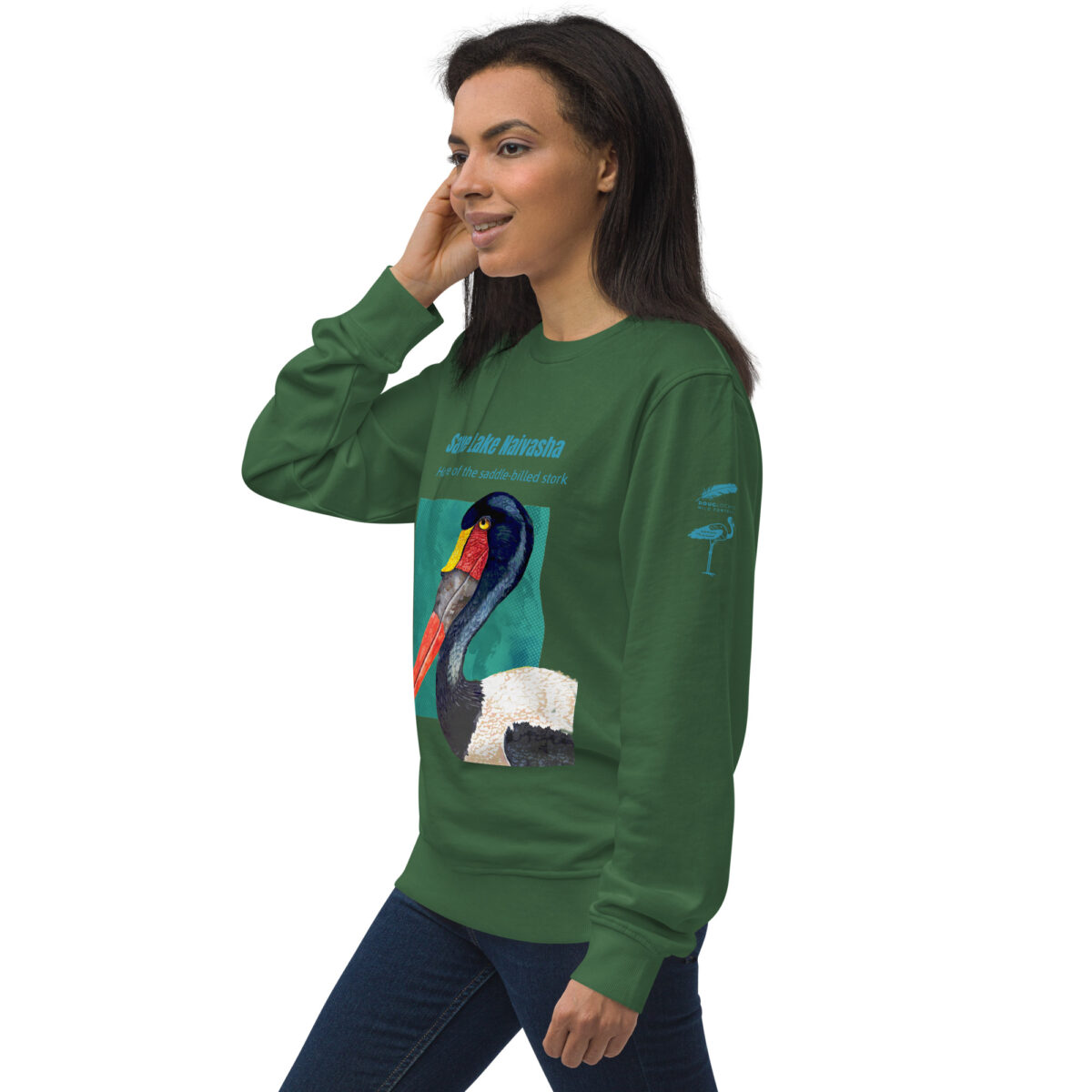 Unisex organic sweatshirt, save Lake Naivasha (saddle-billed stork) - Image 89
