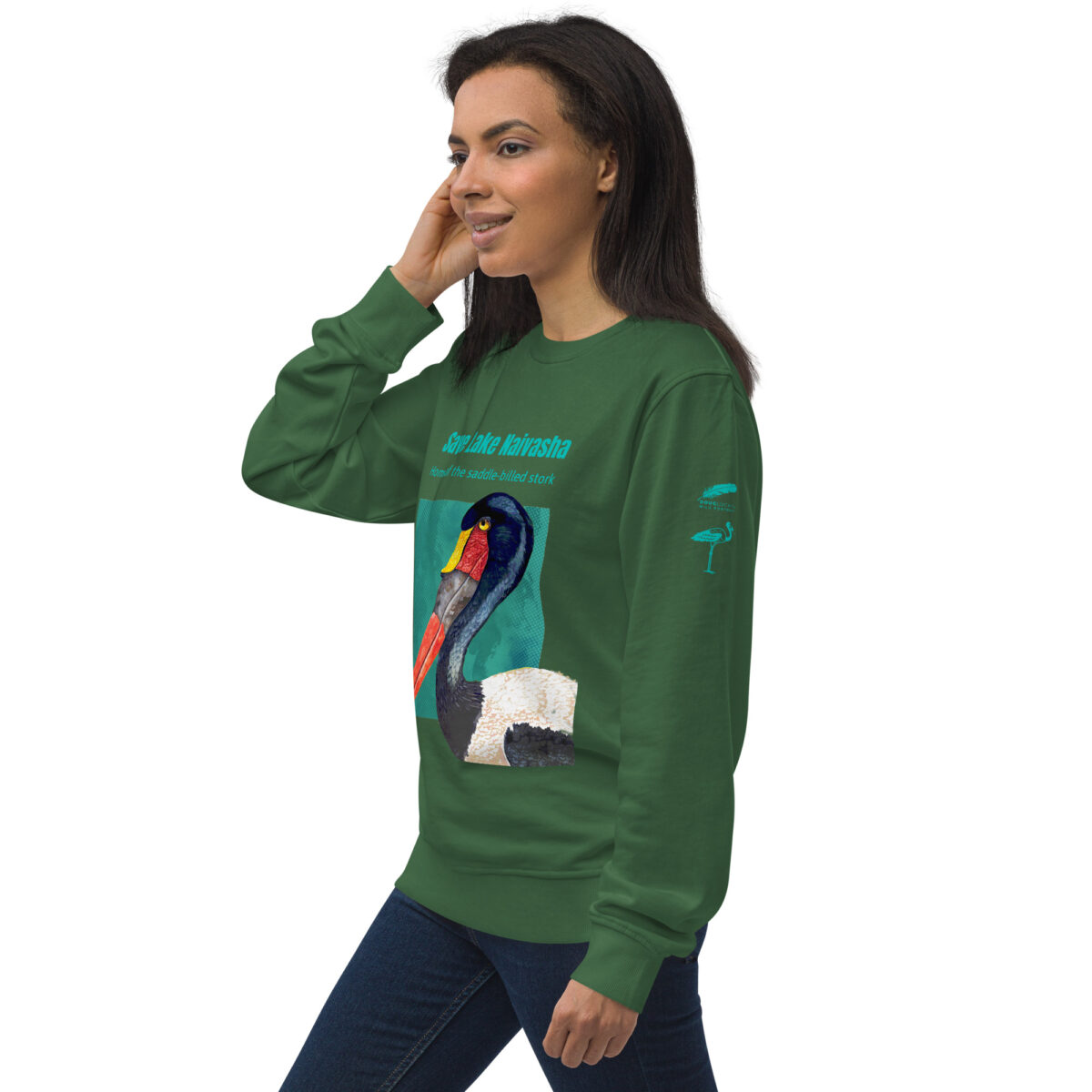 Unisex organic sweatshirt, save Lake Naivasha (saddle-billed stork) - Image 132
