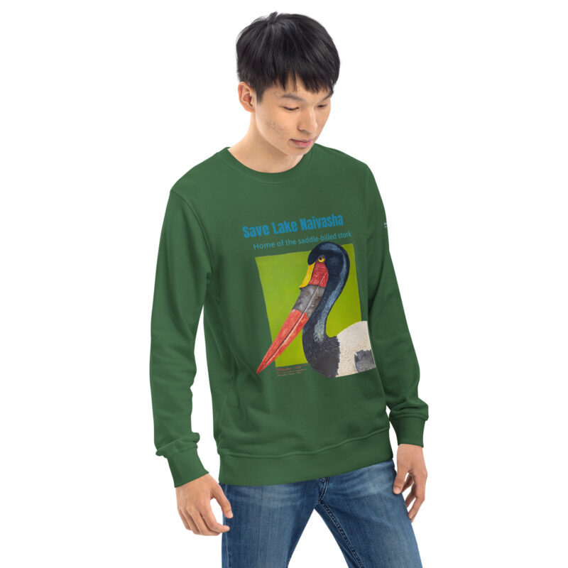 Unisex organic sweatshirt, save Lake Naivasha (saddle-billed stork) - Image 46