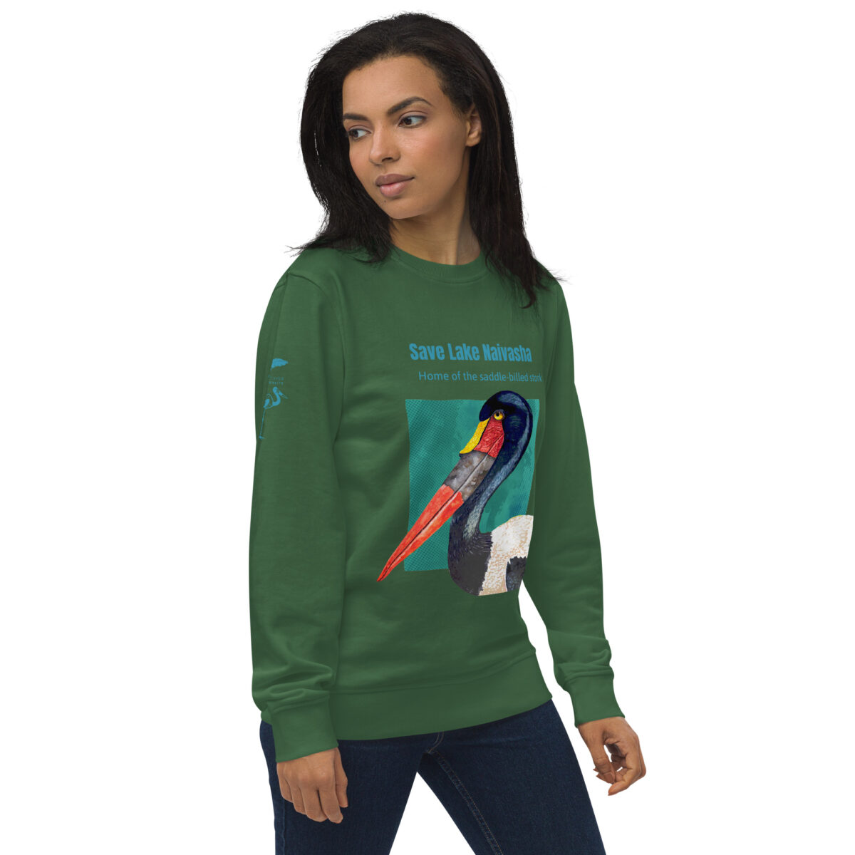 Unisex organic sweatshirt, save Lake Naivasha (saddle-billed stork) - Image 90