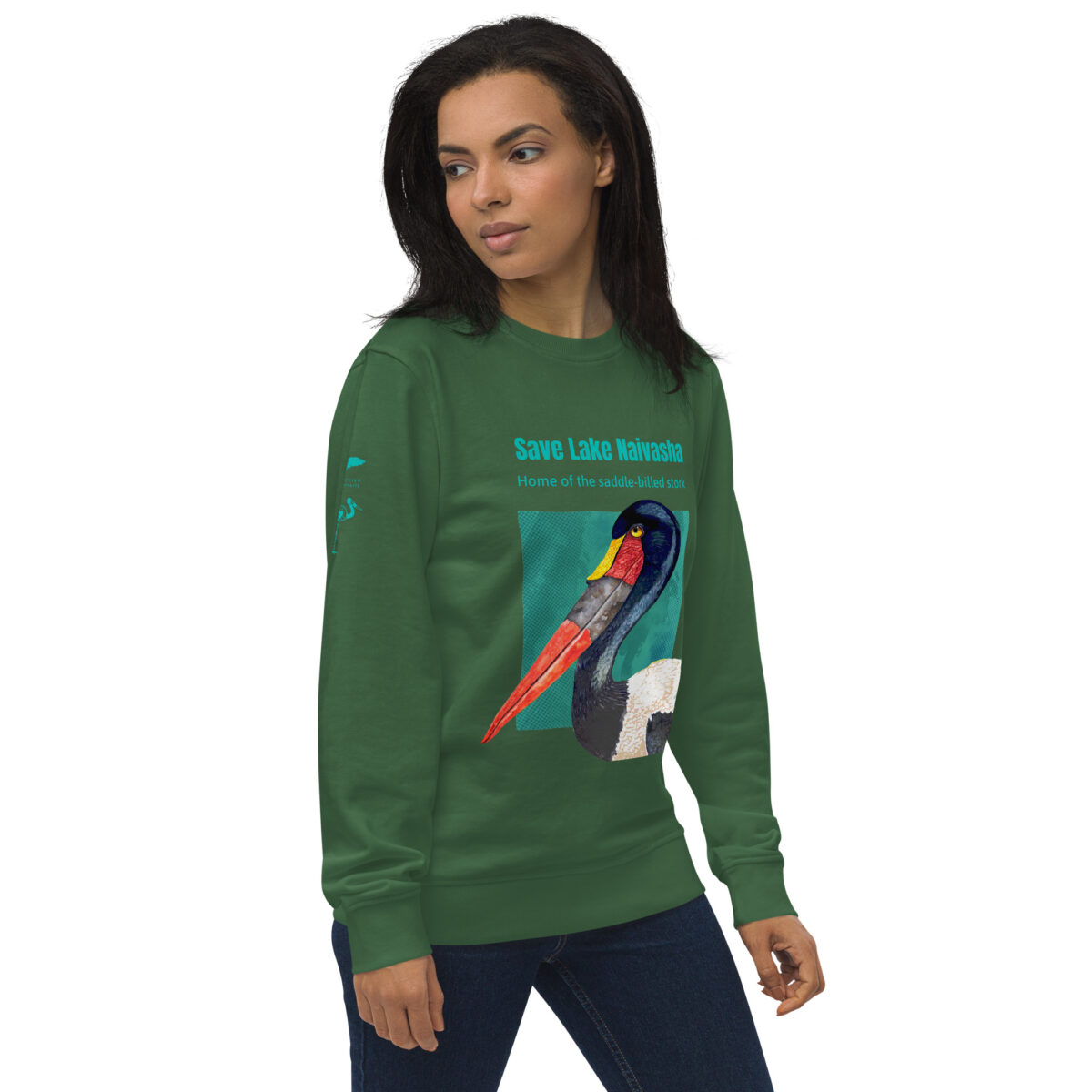 Unisex organic sweatshirt, save Lake Naivasha (saddle-billed stork) - Image 133
