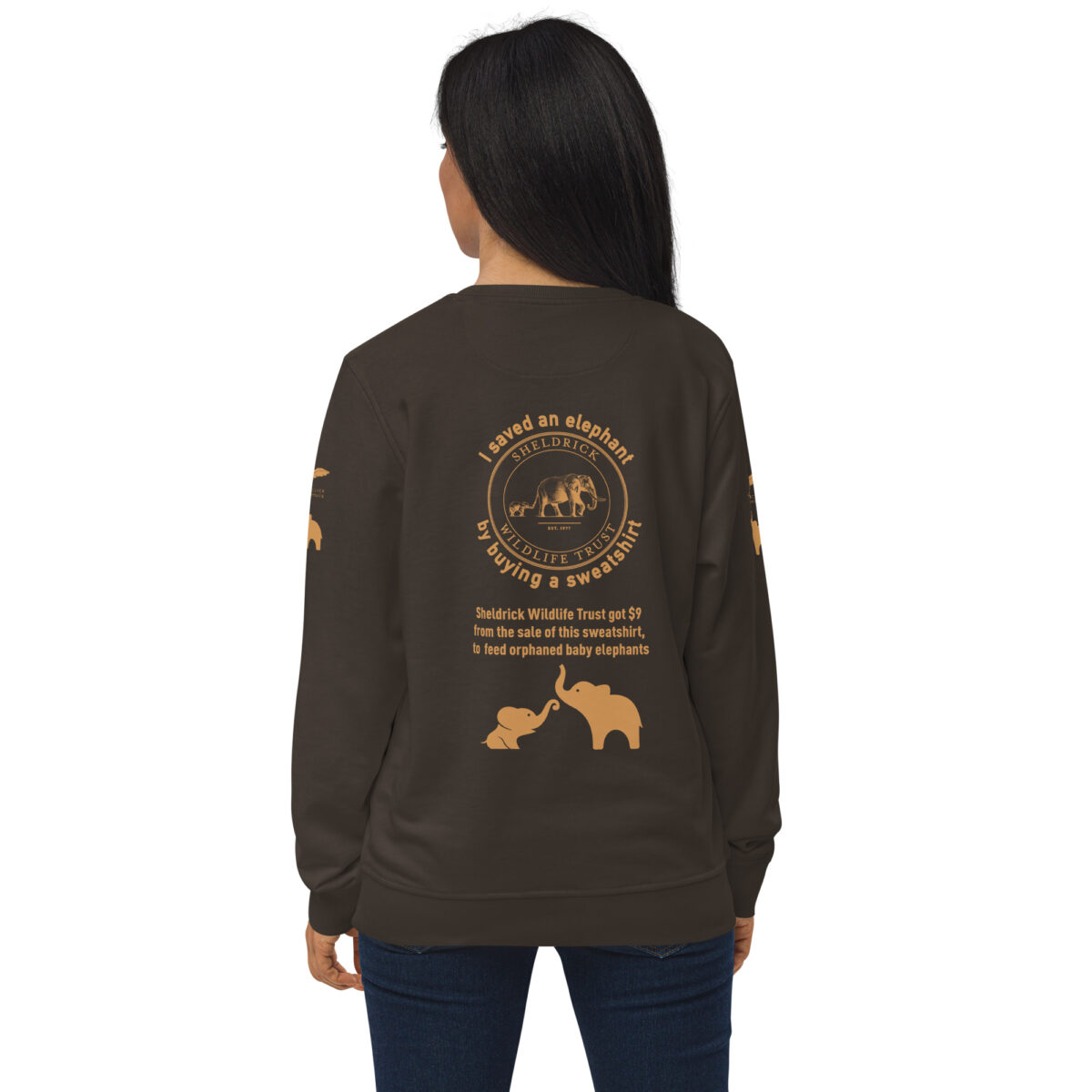 Unisex organic sweatshirt, Save the elephants (posterized art of "Tim",one of te last of thegiant tuskers. - Image 48