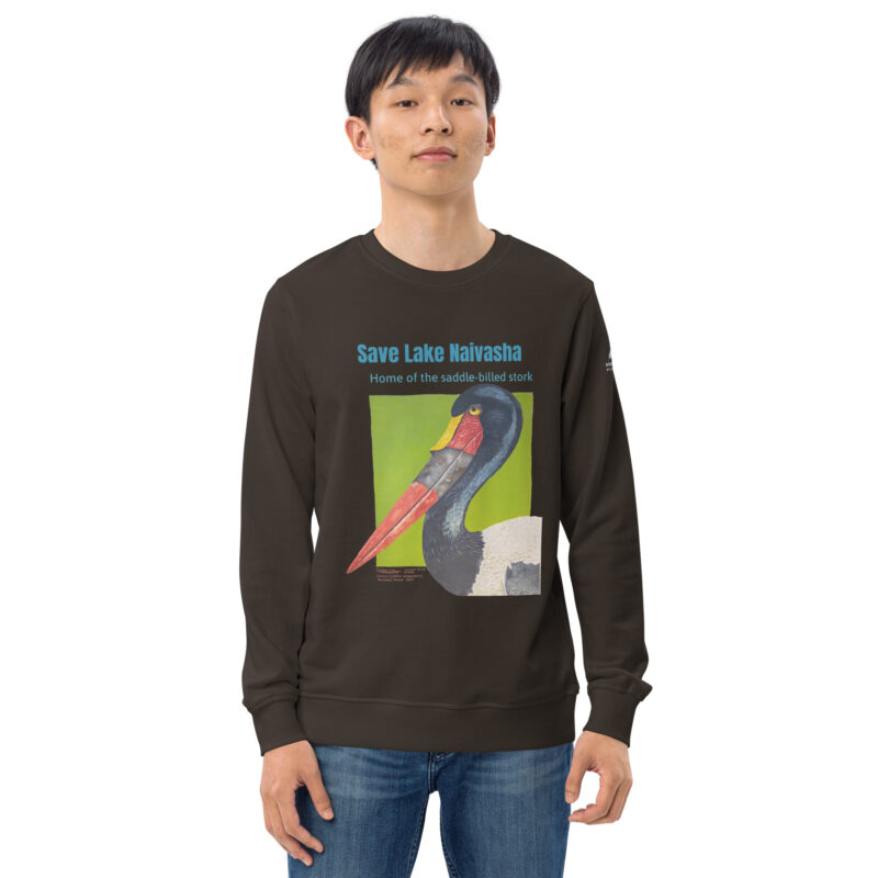 Unisex organic sweatshirt, save Lake Naivasha (saddle-billed stork) - Image 27