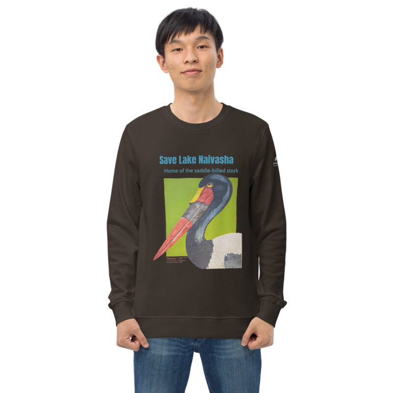 Unisex organic sweatshirt, save Lake Naivasha (saddle-billed stork) - Image 26