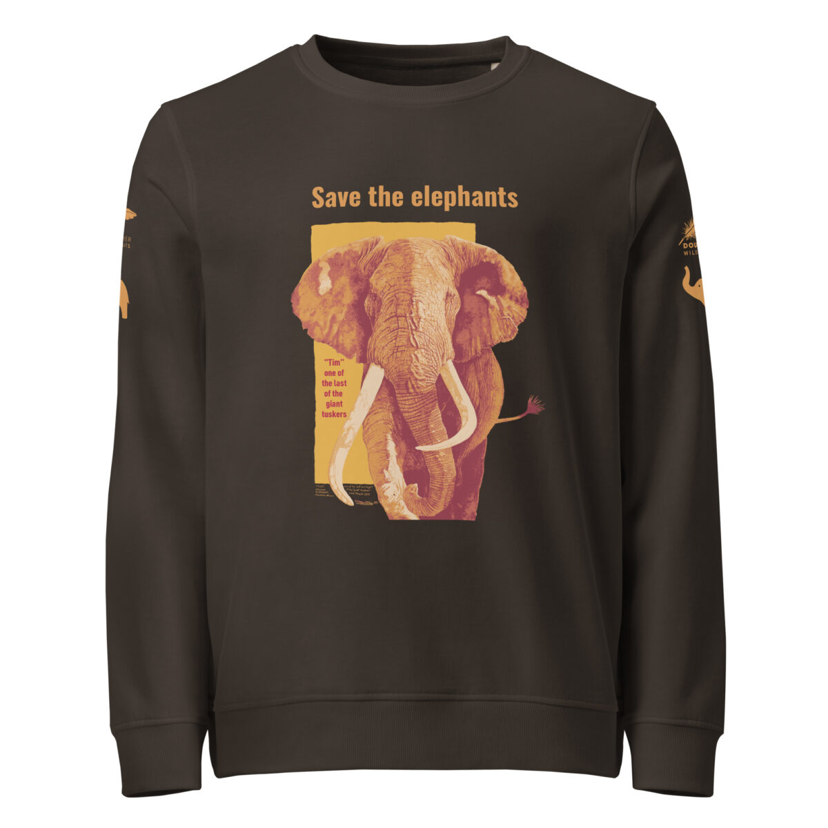 Unisex organic sweatshirt, Save the elephants (posterized art of "Tim",one of te last of thegiant tuskers. - Image 7