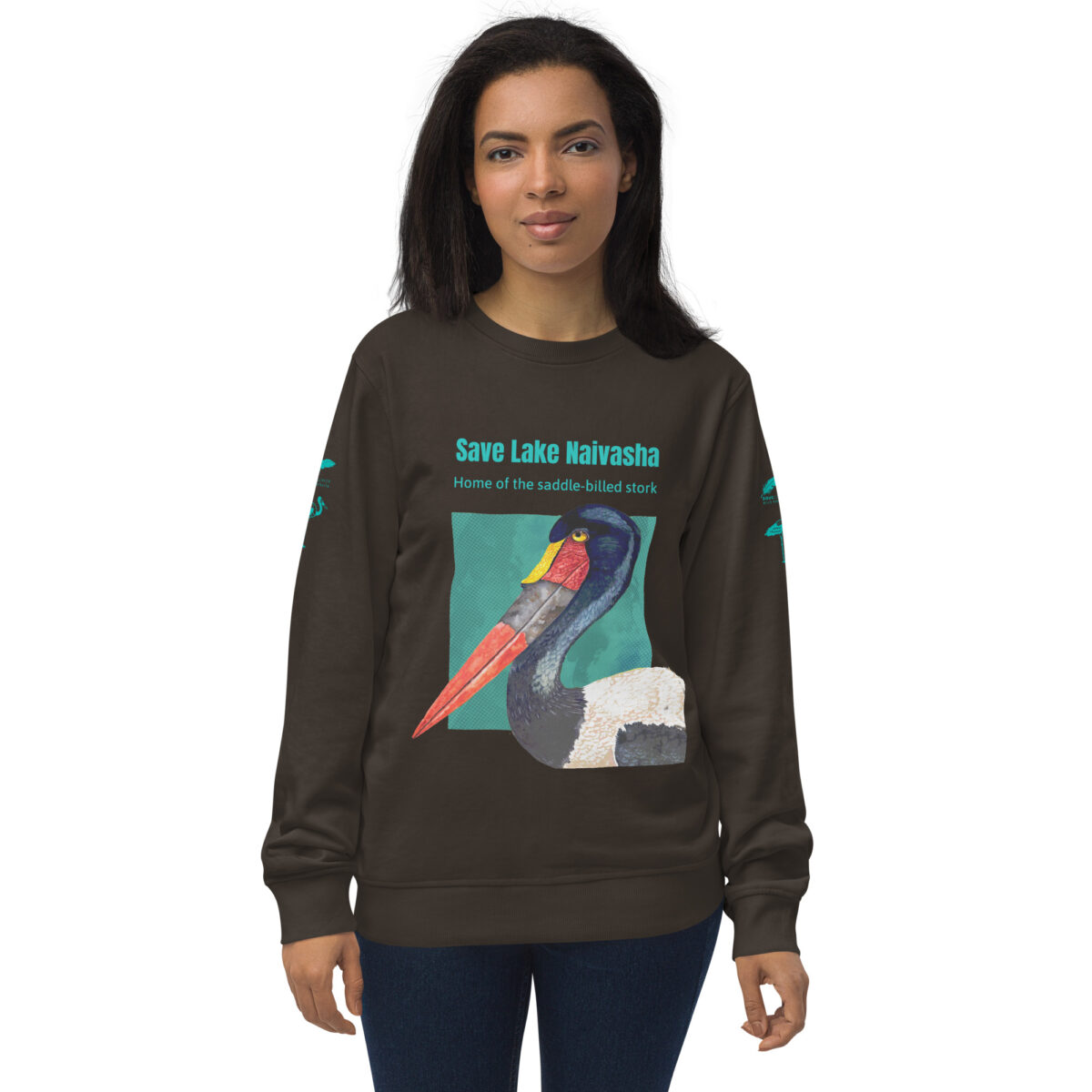 Unisex organic sweatshirt, save Lake Naivasha (saddle-billed stork) - Image 122