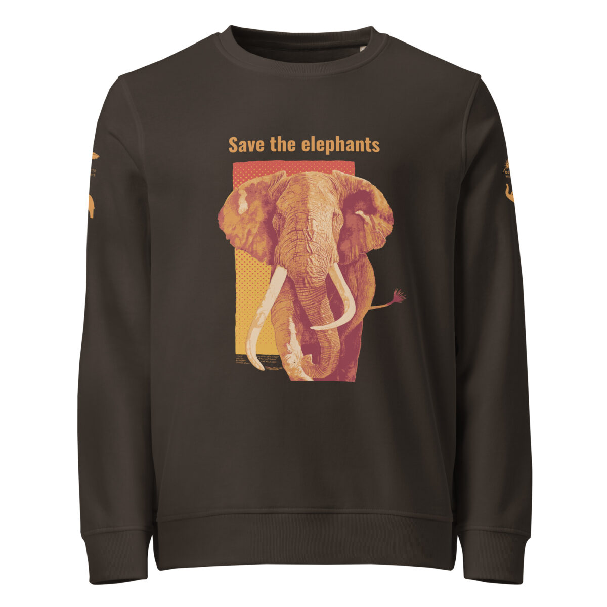 Unisex organic sweatshirt, Save the elephants (posterized art of "Tim",one of te last of thegiant tuskers. - Image 35