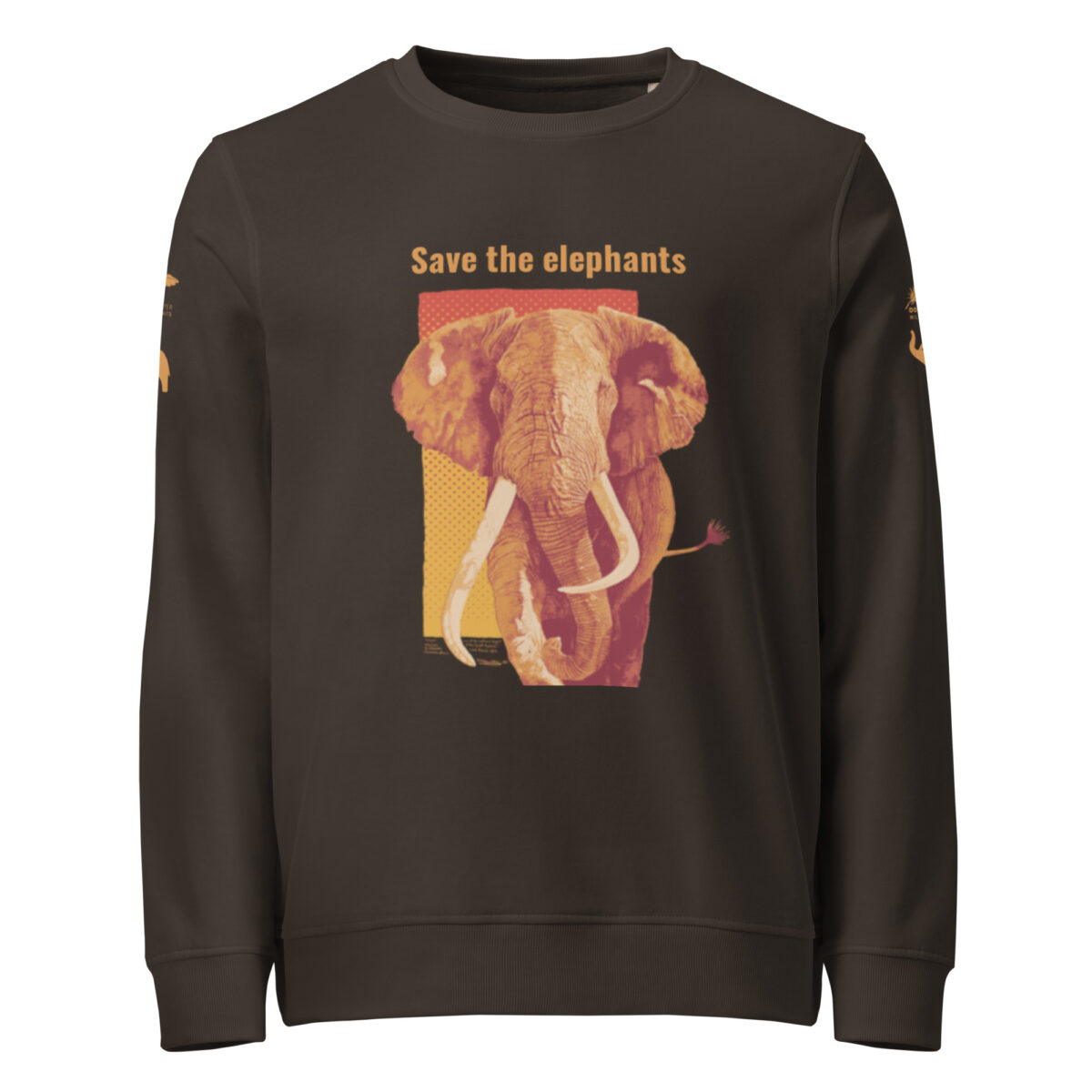 Unisex organic sweatshirt, Save the elephants (posterized art of "Tim",one of te last of thegiant tuskers. - Image 64