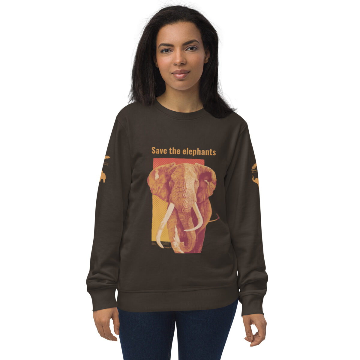 Unisex organic sweatshirt, Save the elephants (posterized art of "Tim",one of te last of thegiant tuskers. - Image 77
