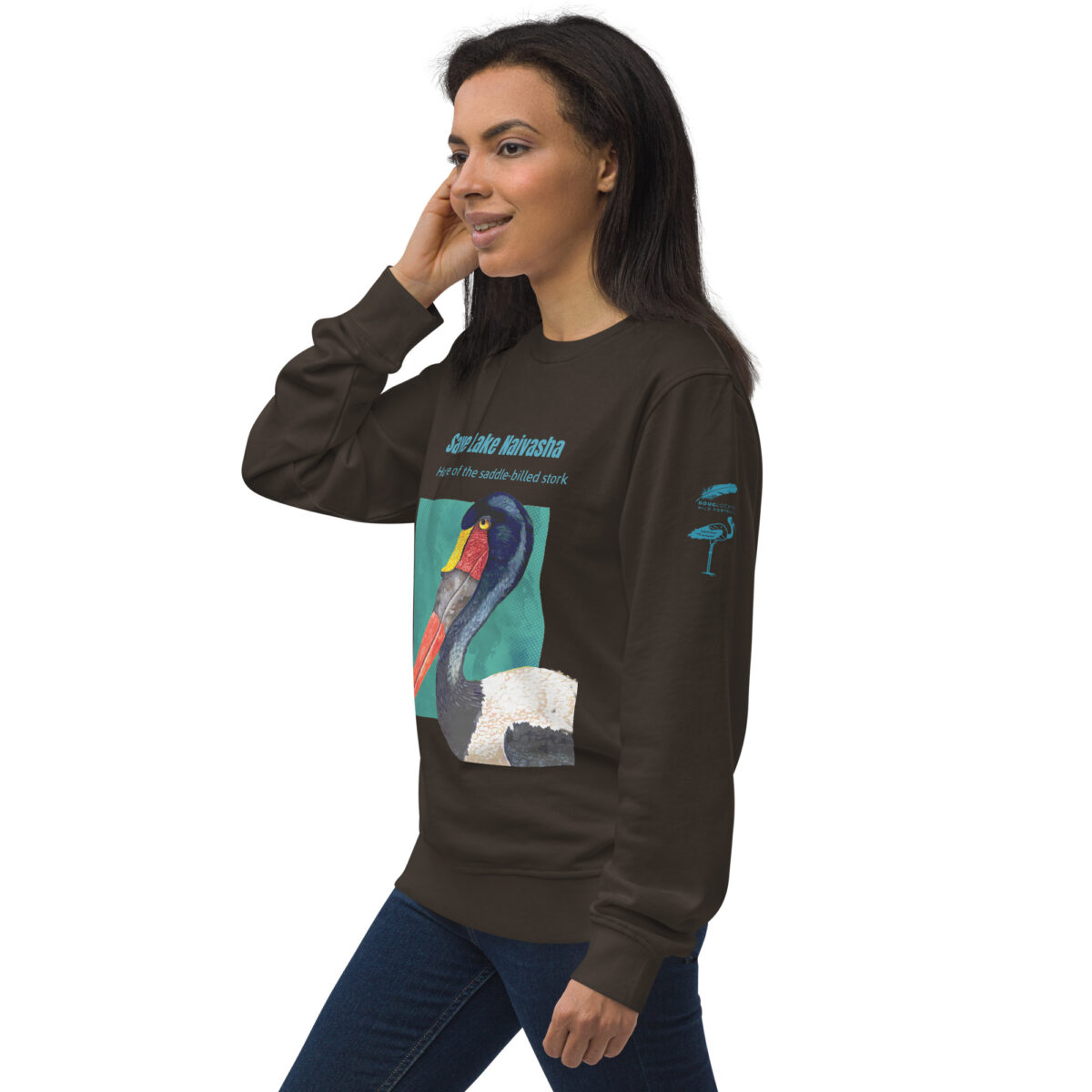 Unisex organic sweatshirt, save Lake Naivasha (saddle-billed stork) - Image 83