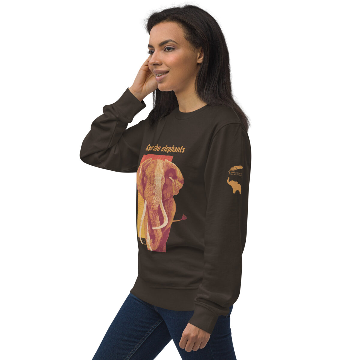 Unisex organic sweatshirt, Save the elephants (posterized art of "Tim",one of te last of thegiant tuskers. - Image 49