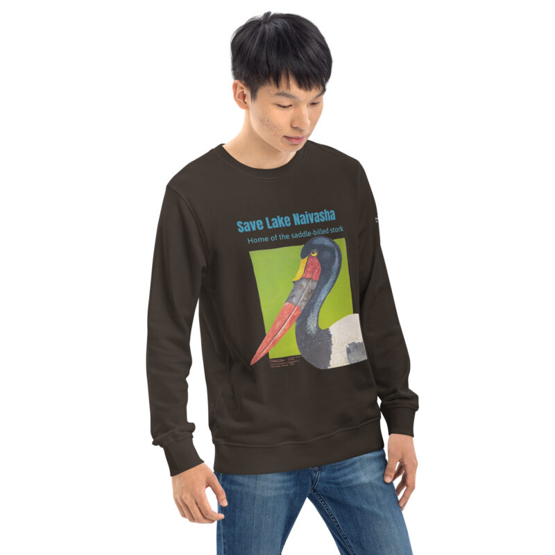 Unisex organic sweatshirt, save Lake Naivasha (saddle-billed stork) - Image 32