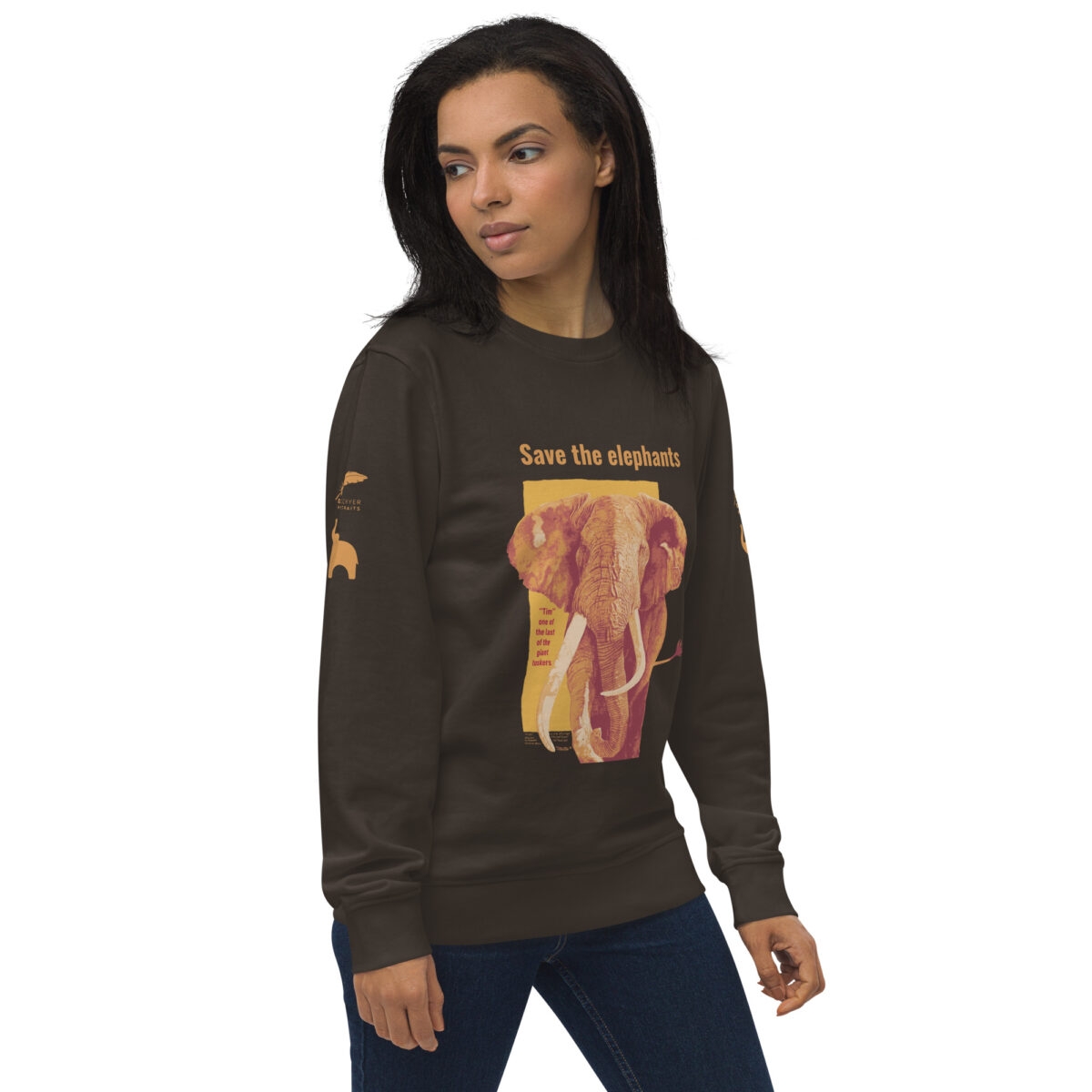 Unisex organic sweatshirt, Save the elephants (posterized art of "Tim",one of te last of thegiant tuskers. - Image 22