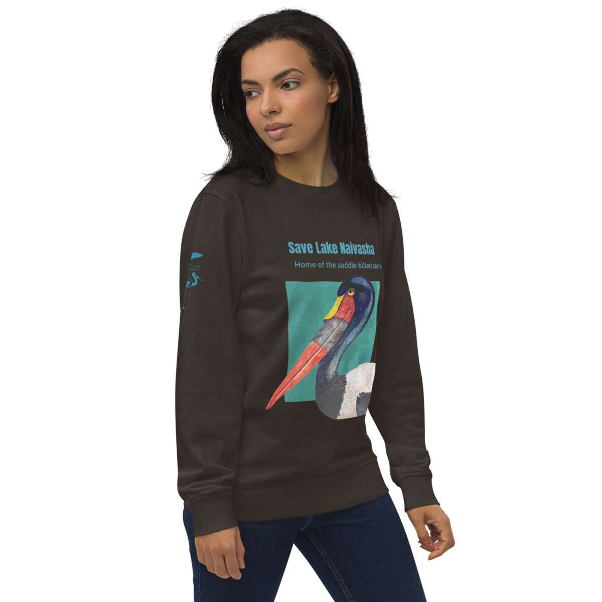 Unisex organic sweatshirt, save Lake Naivasha (saddle-billed stork) - Image 84