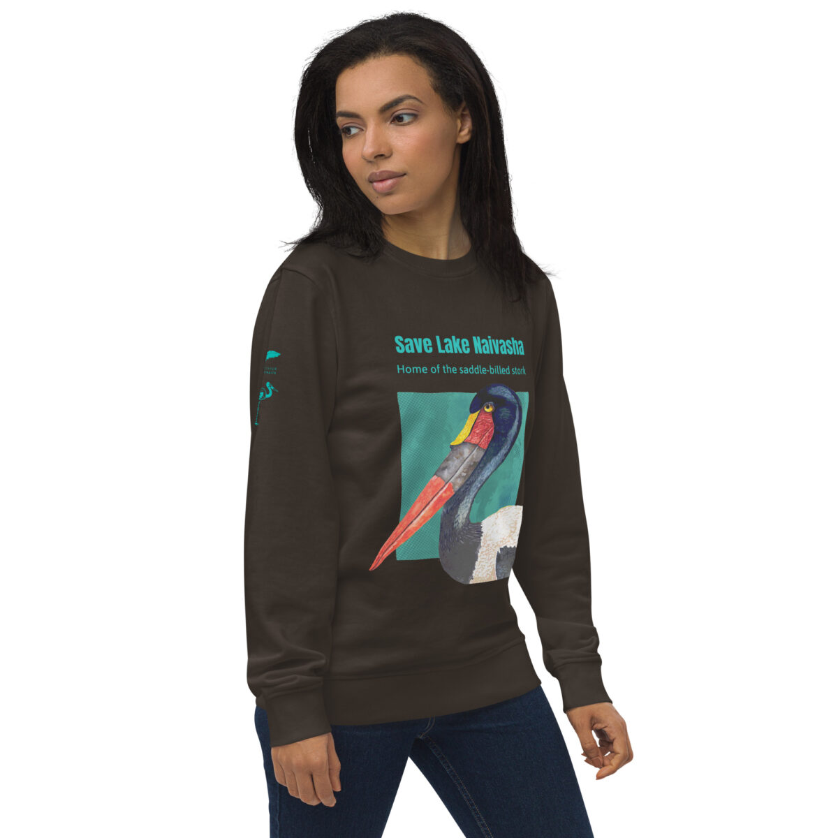 Unisex organic sweatshirt, save Lake Naivasha (saddle-billed stork) - Image 125