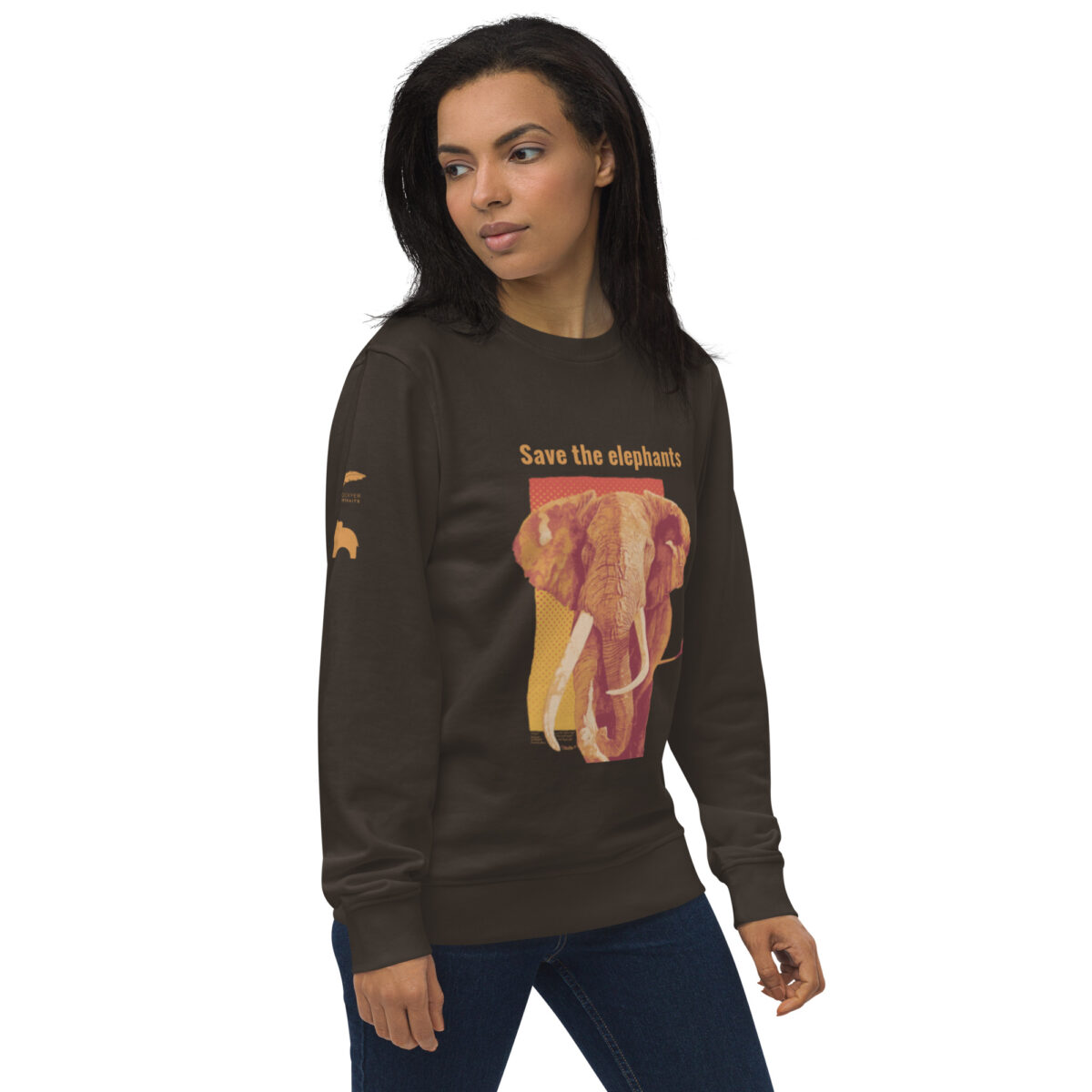 Unisex organic sweatshirt, Save the elephants (posterized art of "Tim",one of te last of thegiant tuskers. - Image 80