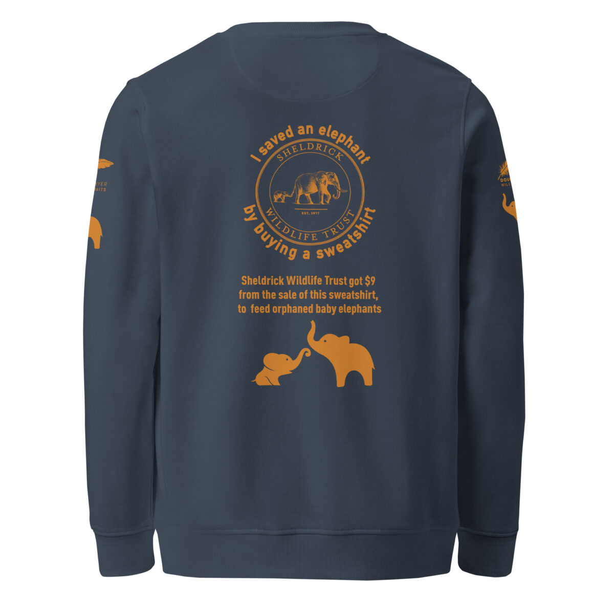 Unisex organic sweatshirt, Save the elephants (posterized art of "Tim",one of te last of thegiant tuskers. - Image 12