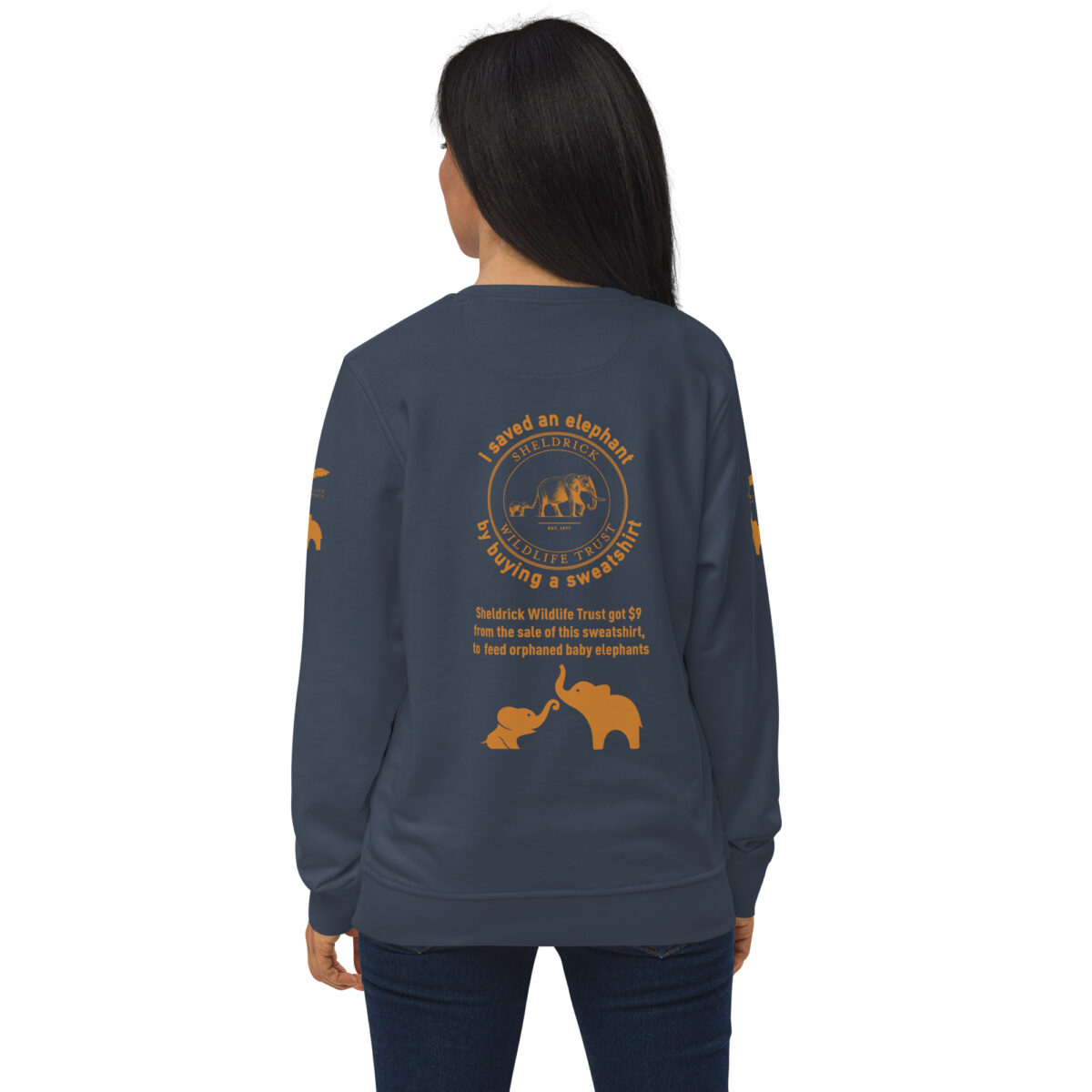 Unisex organic sweatshirt, Save the elephants (posterized art of "Tim",one of te last of thegiant tuskers. - Image 51