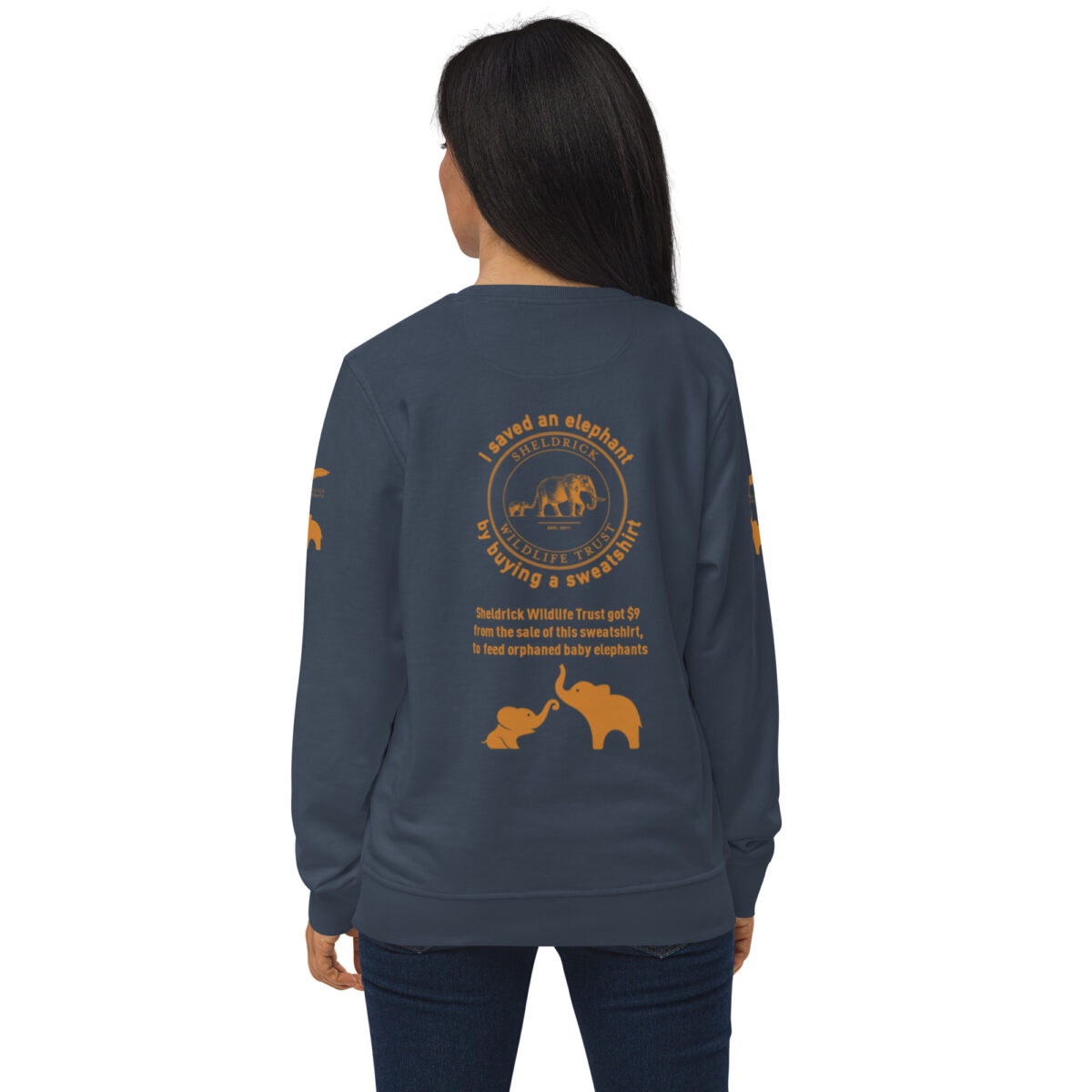 Unisex organic sweatshirt, Save the elephants (posterized art of "Tim",one of te last of thegiant tuskers. - Image 82