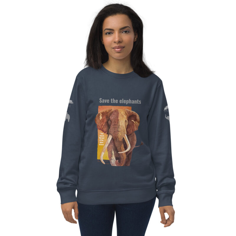 Unisex organic sweatshirt, save the elephants, grey text - Image 25