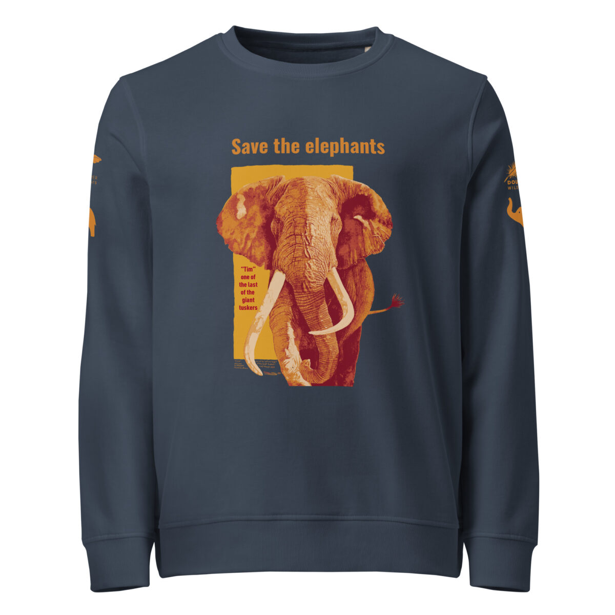 Unisex organic sweatshirt, Save the elephants (posterized art of "Tim",one of te last of thegiant tuskers. - Image 11