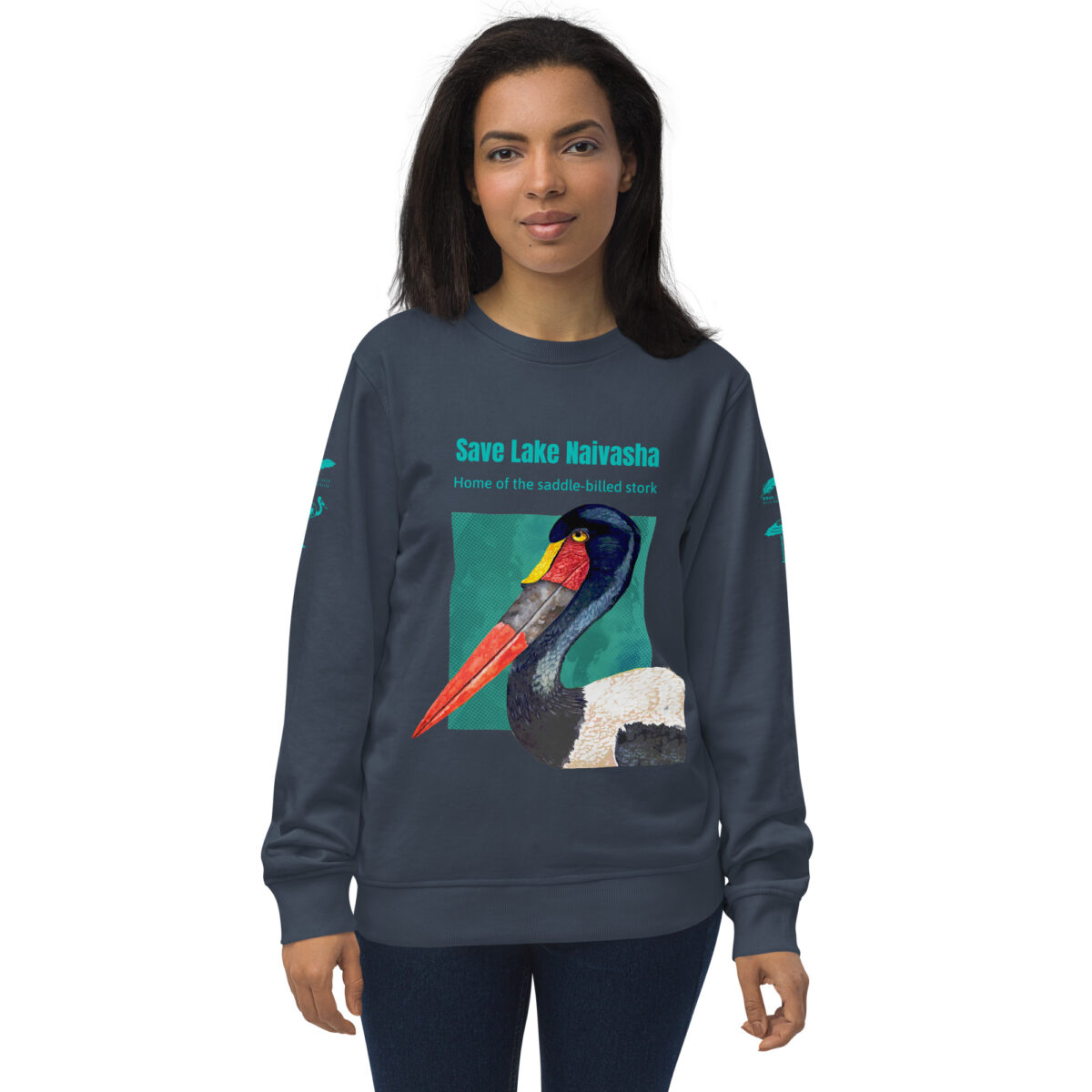 Unisex organic sweatshirt, save Lake Naivasha (saddle-billed stork) - Image 126