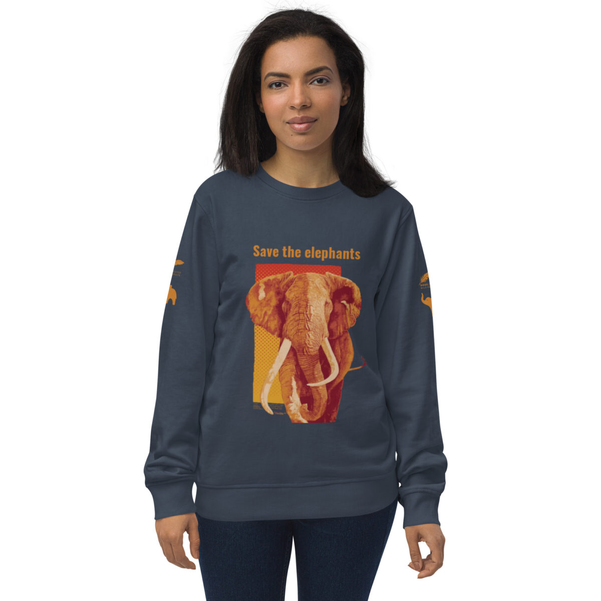 Unisex organic sweatshirt, Save the elephants (posterized art of "Tim",one of te last of thegiant tuskers. - Image 81