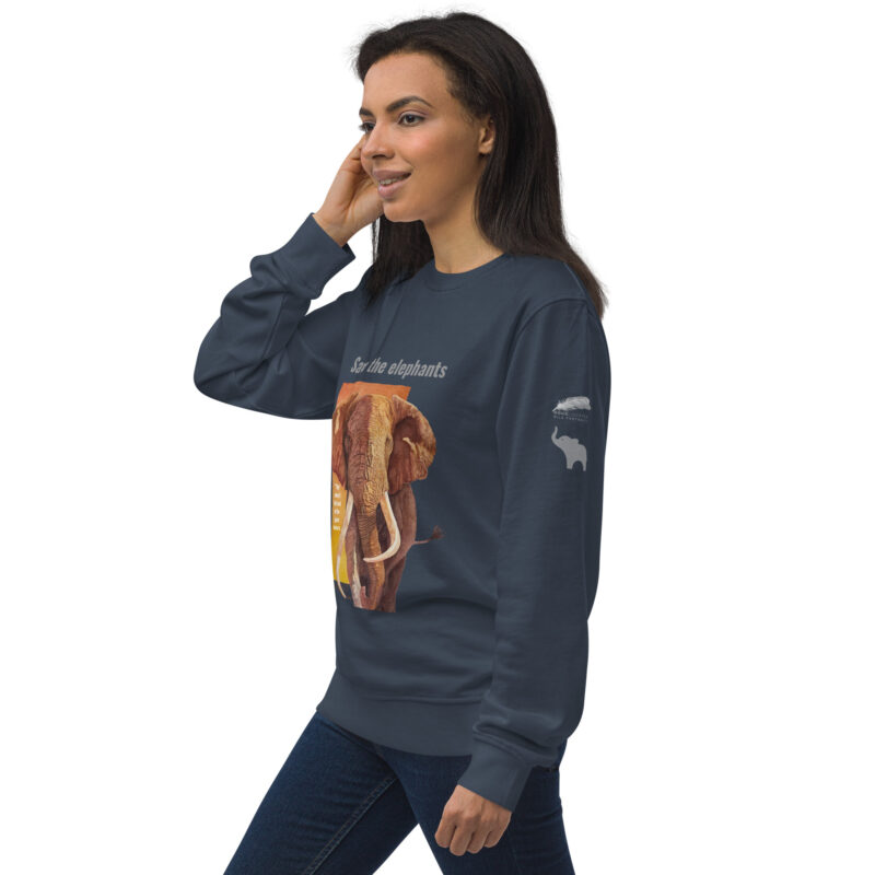 Unisex organic sweatshirt, save the elephants, grey text - Image 27