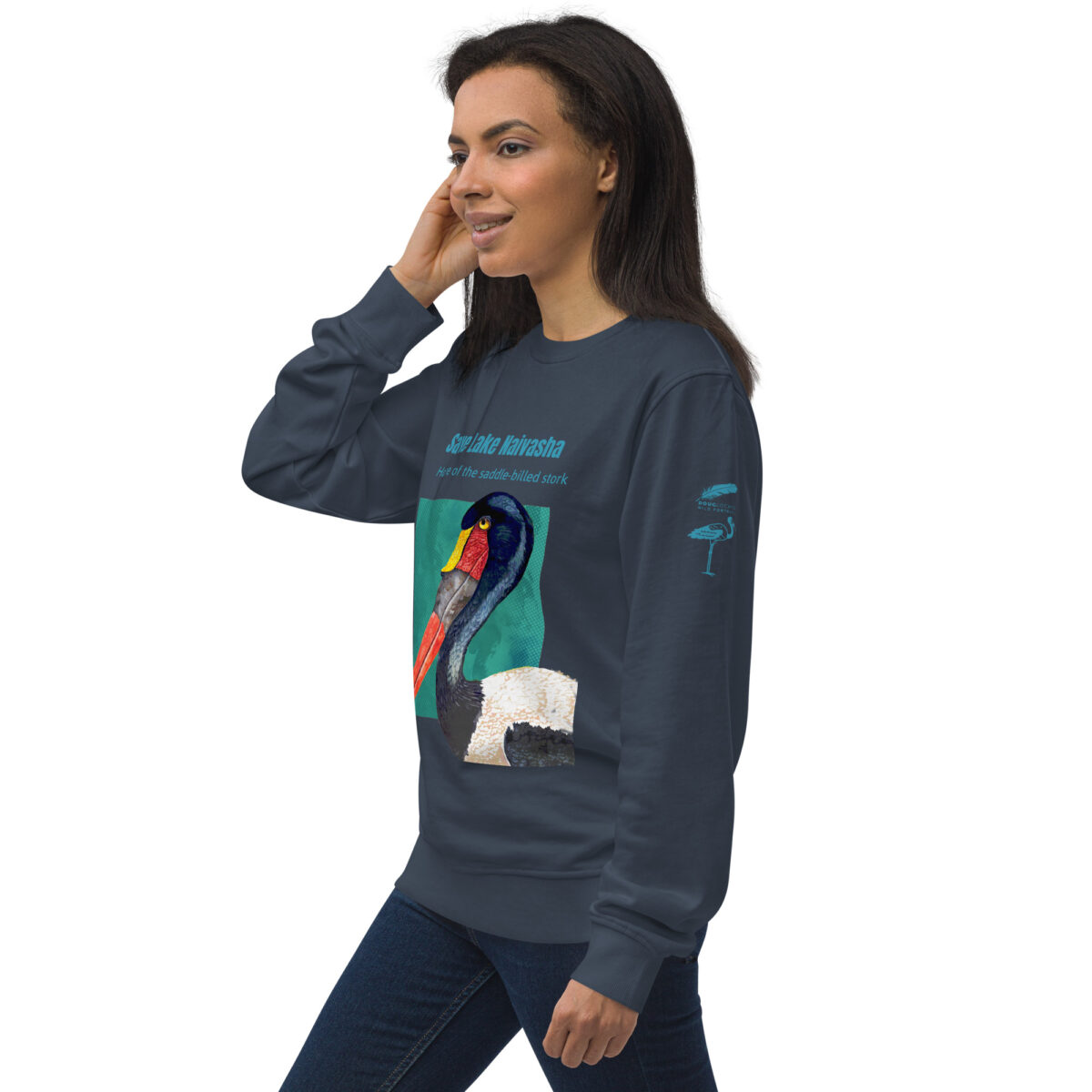 Unisex organic sweatshirt, save Lake Naivasha (saddle-billed stork) - Image 86