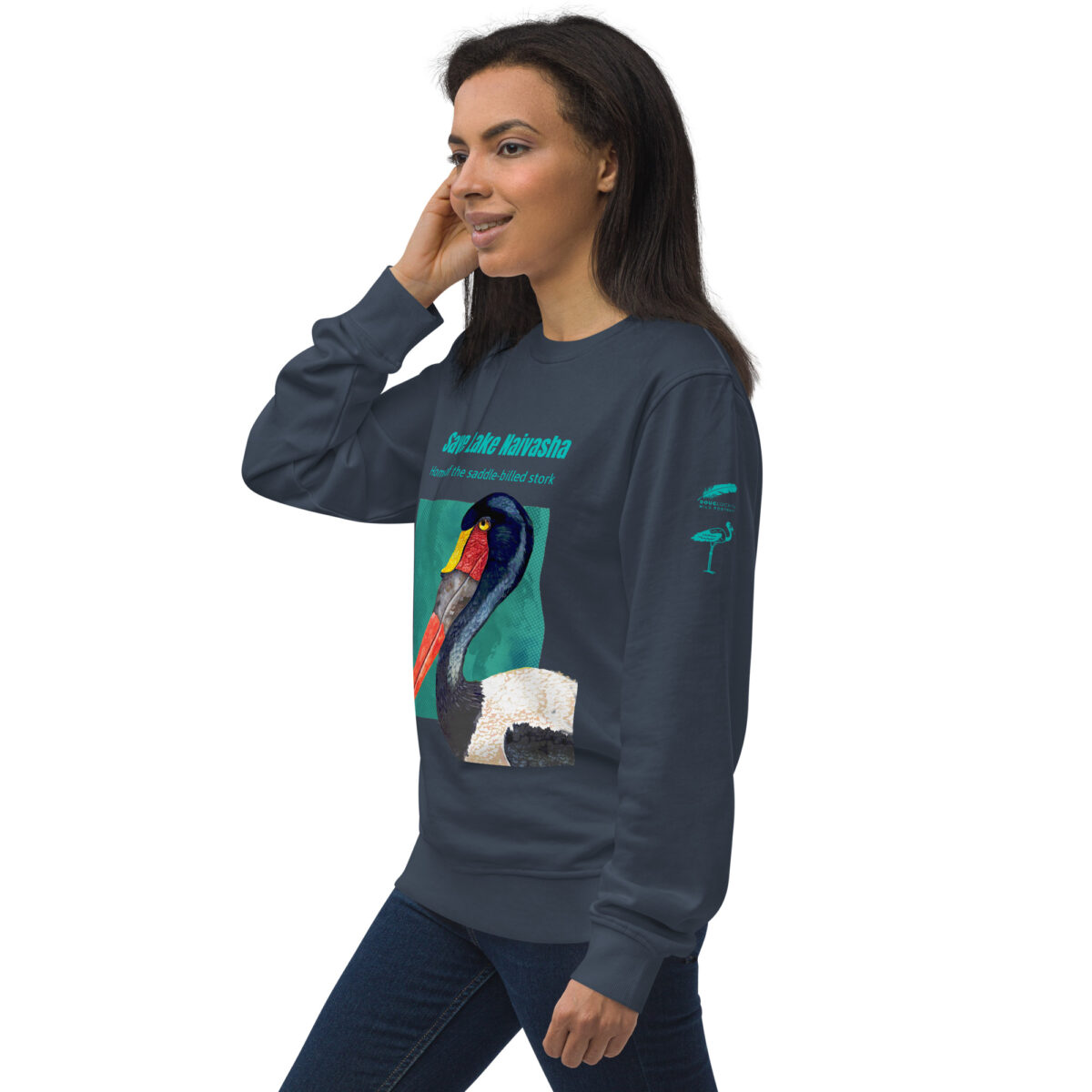 Unisex organic sweatshirt, save Lake Naivasha (saddle-billed stork) - Image 128