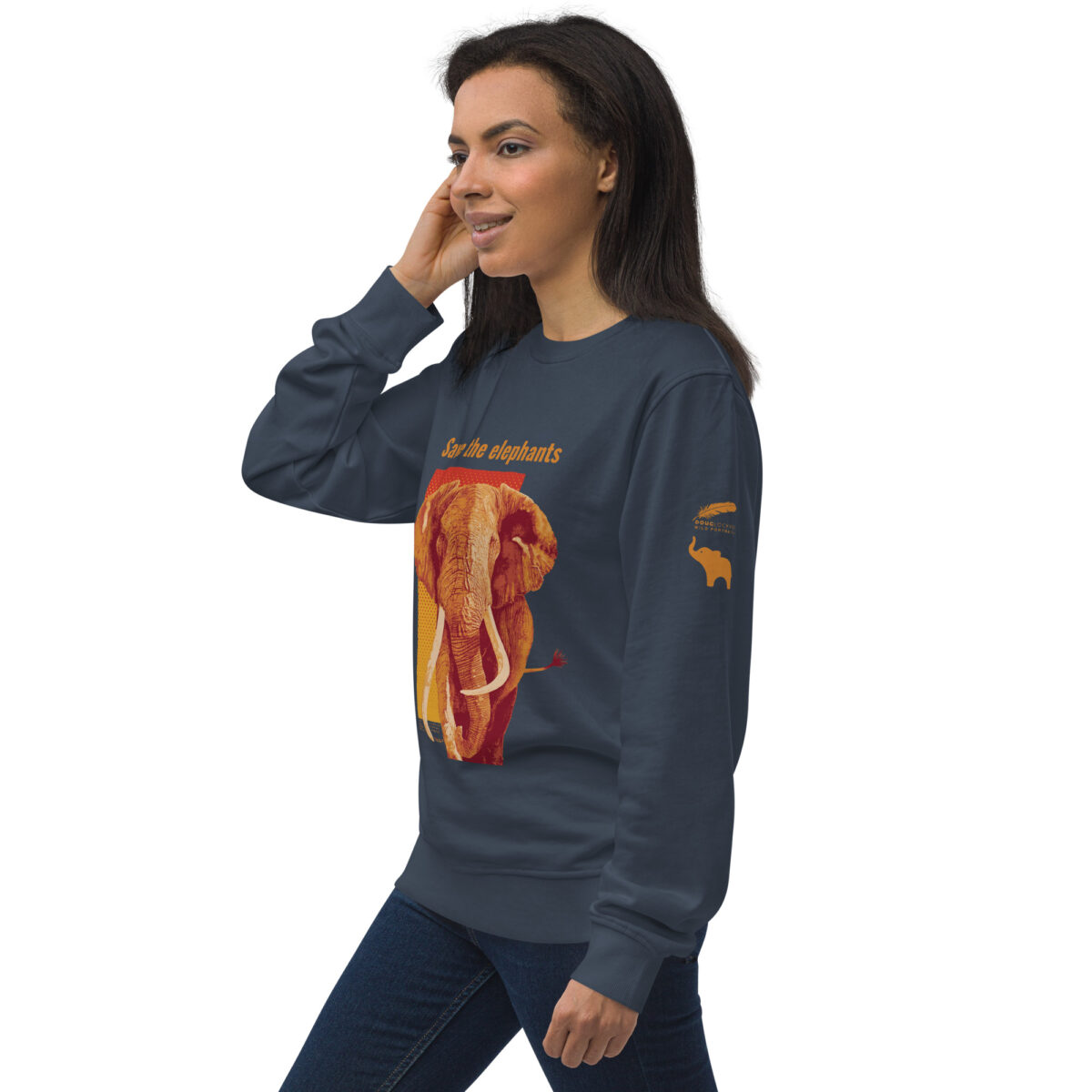 Unisex organic sweatshirt, Save the elephants (posterized art of "Tim",one of te last of thegiant tuskers. - Image 52