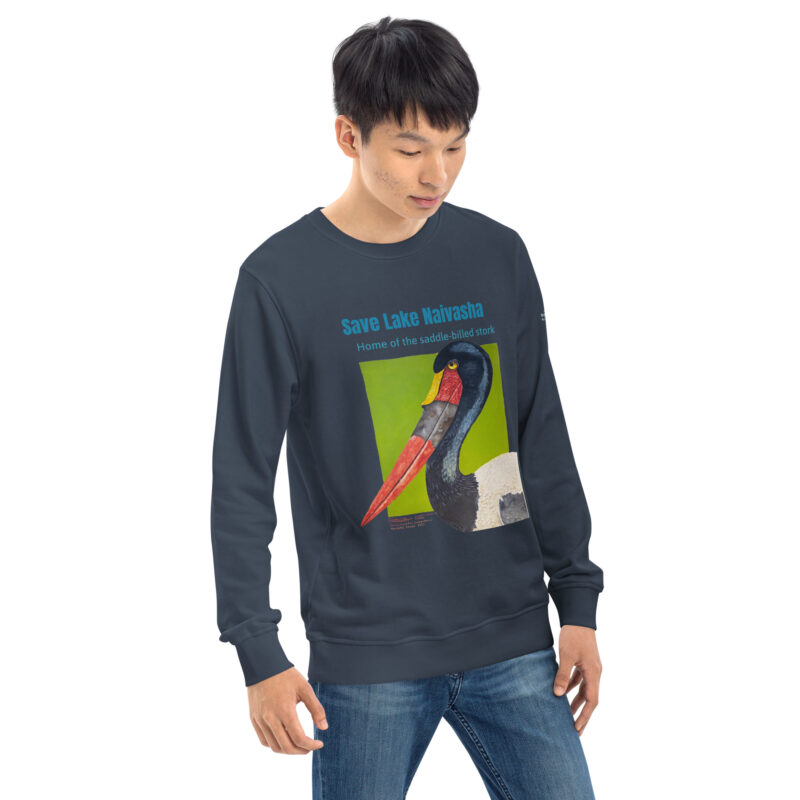 Unisex organic sweatshirt, save Lake Naivasha (saddle-billed stork) - Image 39