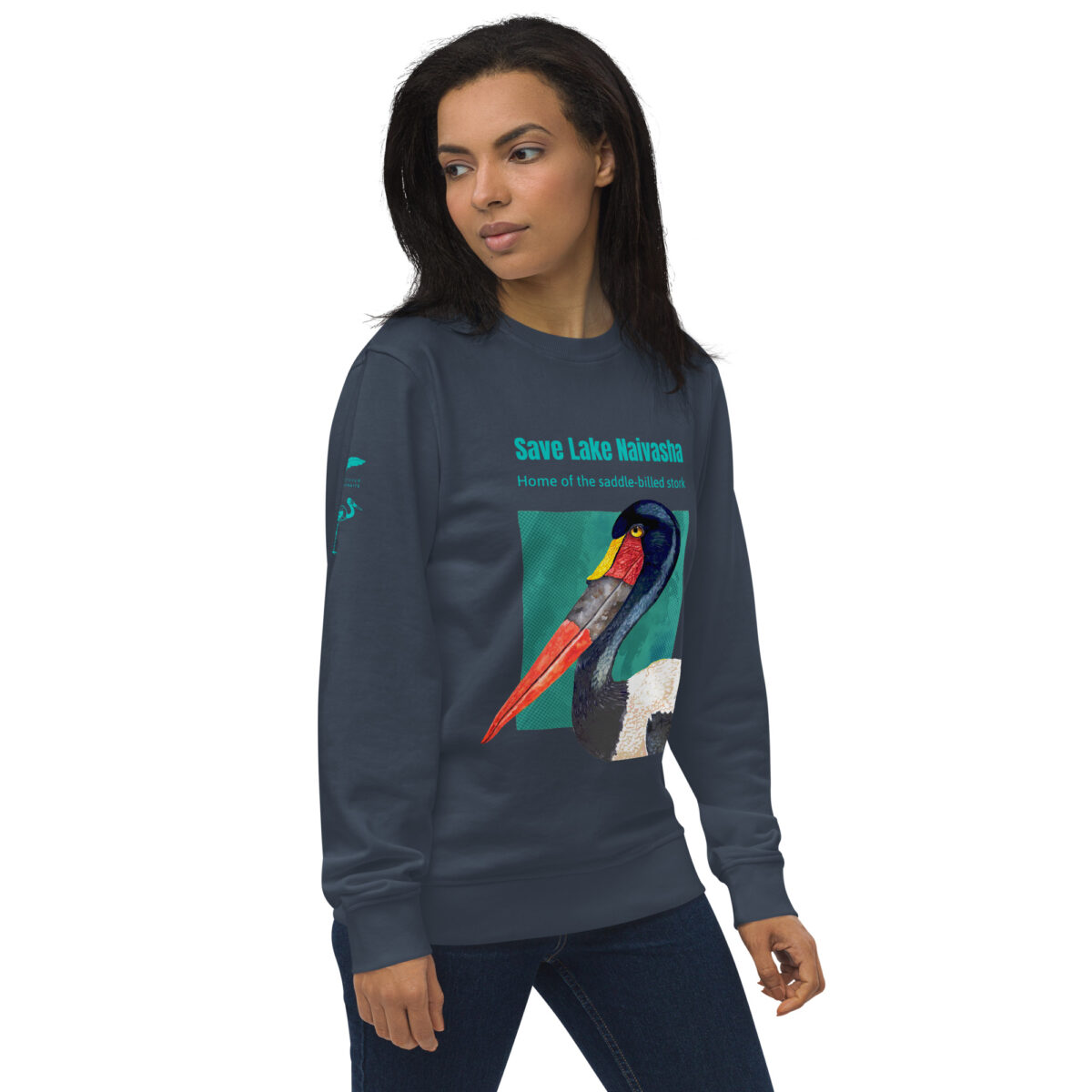 Unisex organic sweatshirt, save Lake Naivasha (saddle-billed stork) - Image 129