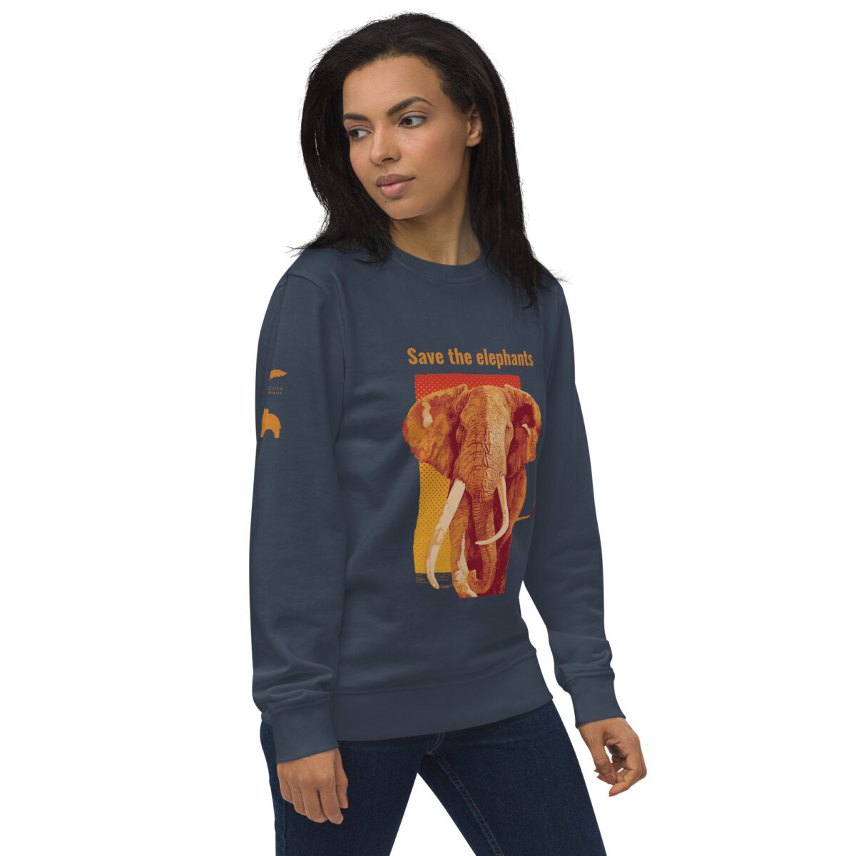 Unisex organic sweatshirt, Save the elephants (posterized art of "Tim",one of te last of thegiant tuskers. - Image 53