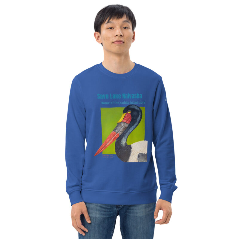Unisex organic sweatshirt, save Lake Naivasha (saddle-billed stork) - Image 48
